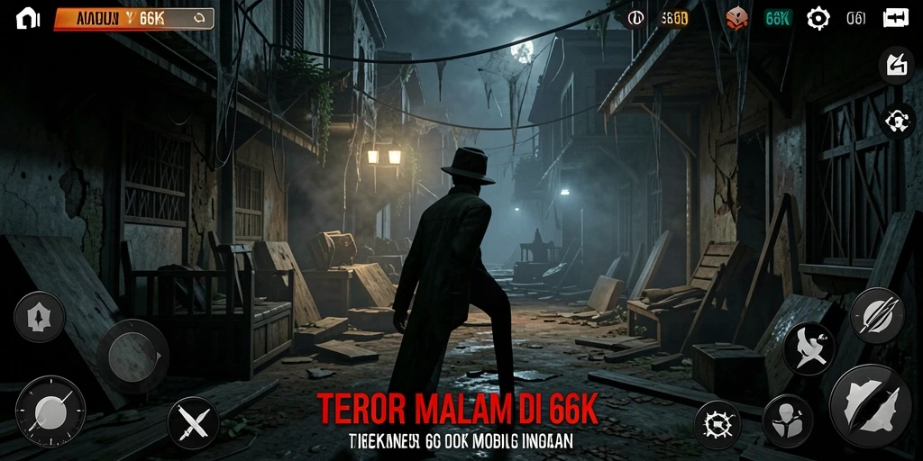 Screenshot gameplay <strong>66K</strong> menampilkan suasana menyeramkan yang kental.