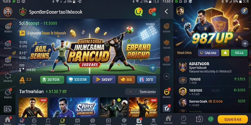 Screenshot utama 987UP menampilkan antarmuka taruhan olahraga yang interaktif.