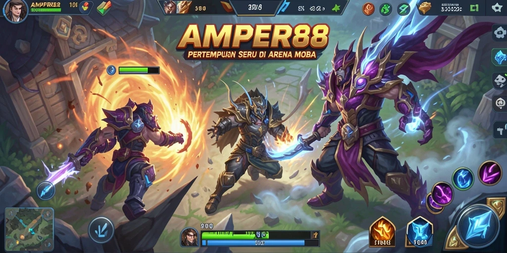 Screenshot gameplay MOBA yang menunjukkan pertarungan intens di arena.