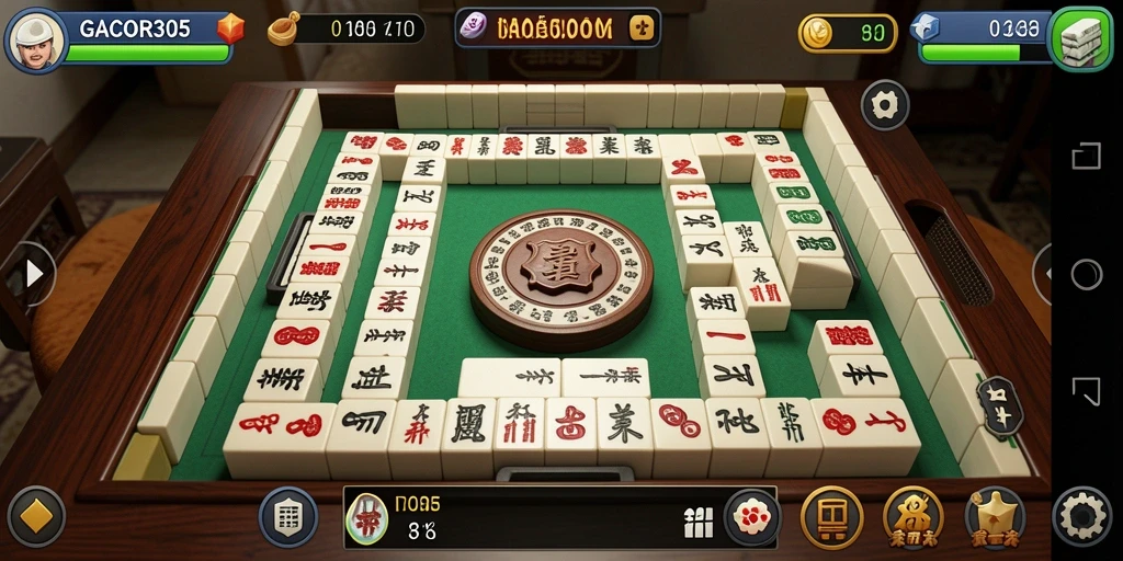 Tampilan gameplay menarik dari GACOR305 yang menampilkan ubin Mahjong.