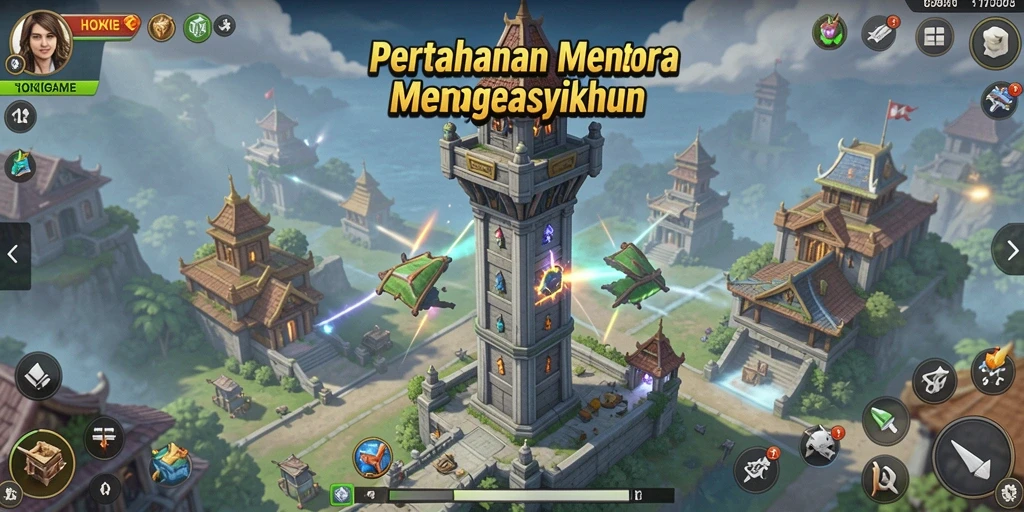 Screenshot gameplay HOKIGAME menampilkan aksi menara yang menegangkan.