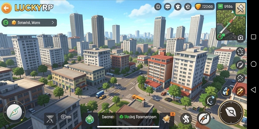 Screenshot gameplay LUCKYRP yang menampilkan pembangunan kota yang dinamis.