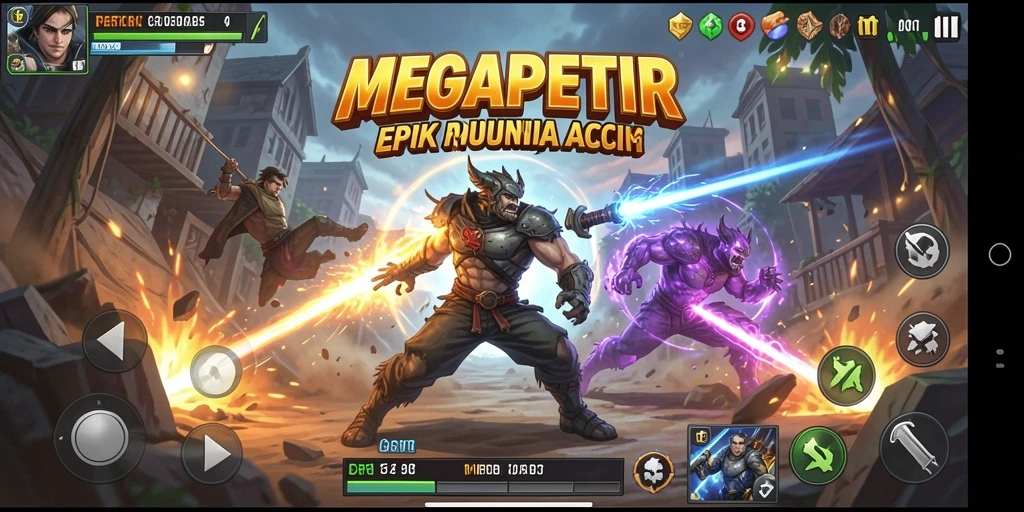 Tangkapan layar MEGAPETIR menampilkan aksi seru di medan perang.