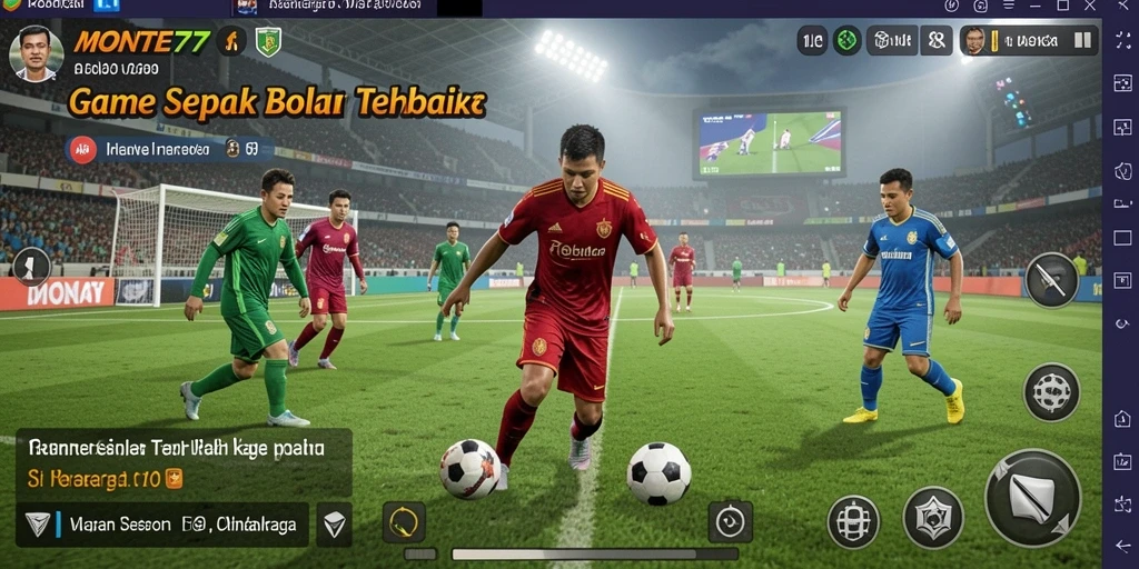 Tampilan gameplay MONTE77 menampilkan aksi seru di lapangan sepak bola.