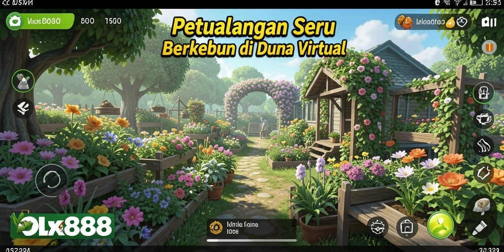 Tampilan screenshot OLX888 menunjukkan ladang hijau yang luas dan beragam tanaman.