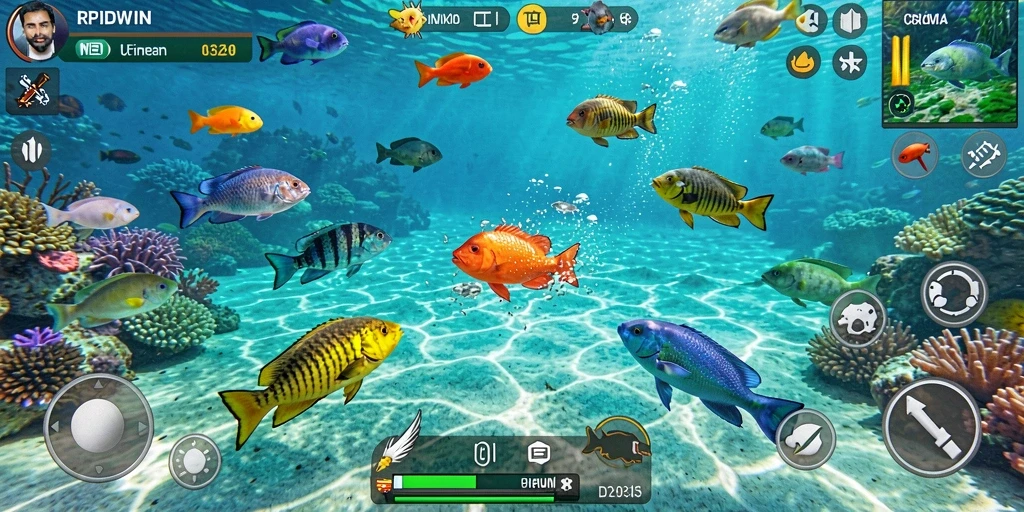 Screenshot gameplay RPIDWIN menunjukkan aksi menembak ikan yang seru.
