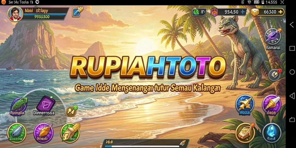 Gameplay menarik RUPIAHTOTO menampilkan karakter dan perkembangan sumber daya.