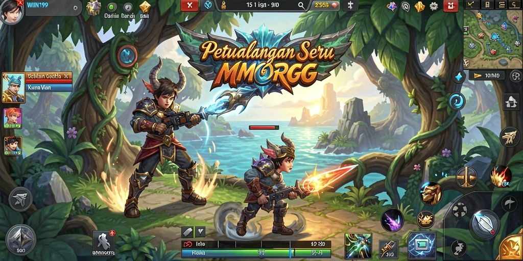 Screenshot gameplay WIN199 menampilkan aksi seru dalam pertempuran MMORPG.
