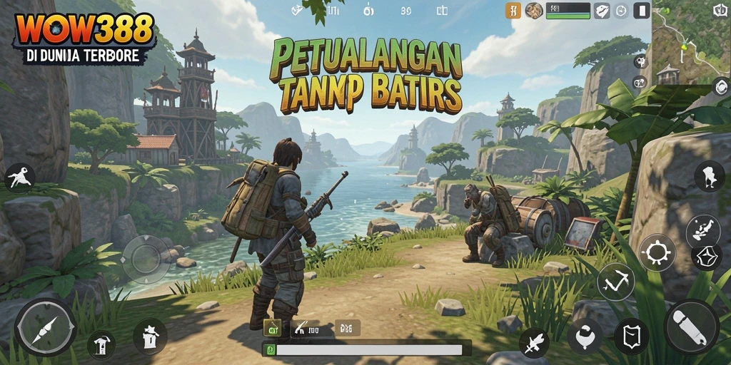 Screenshot gameplay WOW388 menampilkan petualangan di dunia terbuka yang luas.